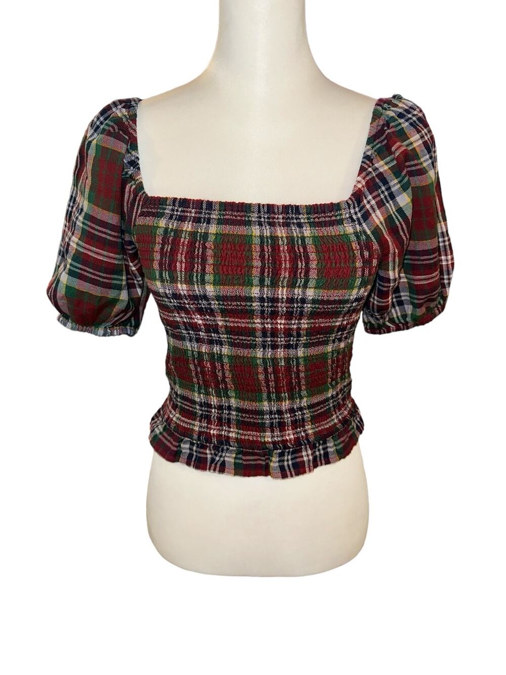 American Eagle Short Sleeve Crop Top Red Green White Small